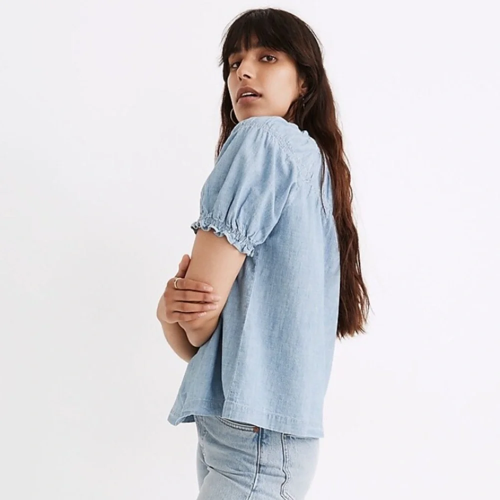 Madewell Denim Puff-Sleeve Top- NWT - Picture 2 of 7